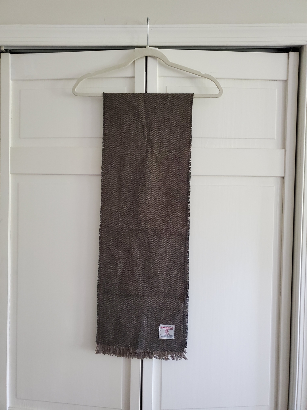 Harris Tweed Wool Herringbone Scarf - Olive